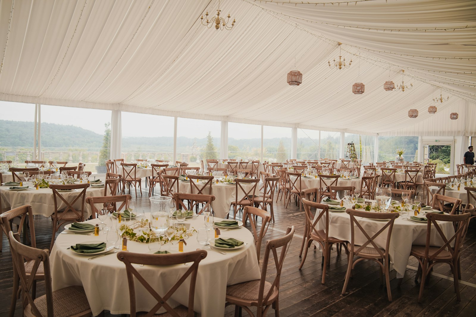 Reception tent set with round tables